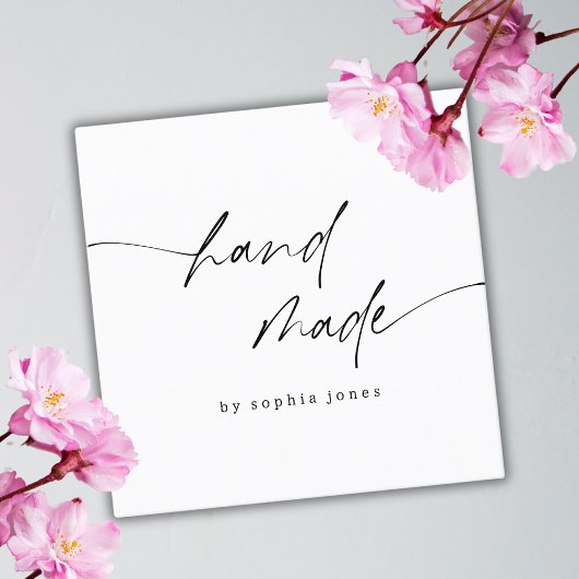 モダンシンプル手作りスクリプト白黒 スクエア名刺