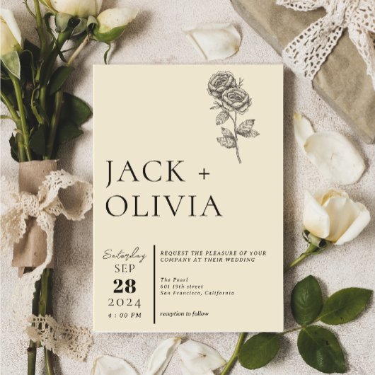 モダンシンプル手描き花の結婚動向 招待状