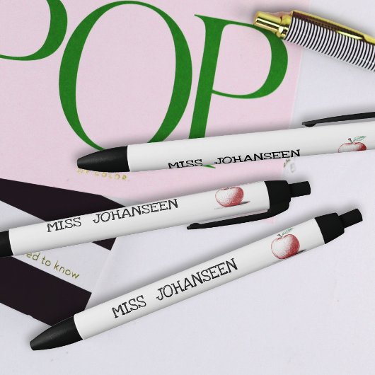 モダンシンプル手描き赤りんご可愛い先生 黒ボールペン