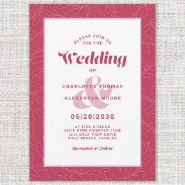 モダンシンプル抽象芸術葉 |マゼンタ赤白 招待状