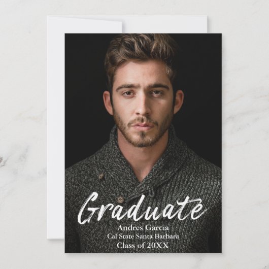 モダンシンプル文字オーバーレイ大学院写真 案内状 (正面)