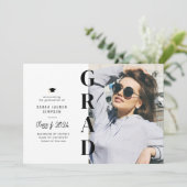 モダンシンプル文字写真の卒業発表 招待状 (スタンド正面)