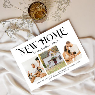 モダンシンプル新しいホーム3フォトムービングブラック 案内ポストカード