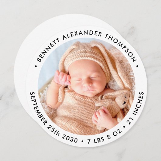 モダンシンプル新生児パーソナライズされた誕生 案内状 (正面/裏面)