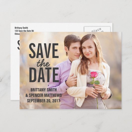 モダンシンプル日付の保存 案内ポストカード (正面/裏面)