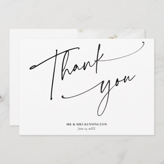 モダンシンプル書の台本の写真結婚の サンキューカード (正面/裏面)