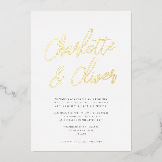 モダンシンプル書結婚字実在 箔招待状 (正面)