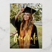 モダンシンプル書道写真卒業 箔招待状 (正面)