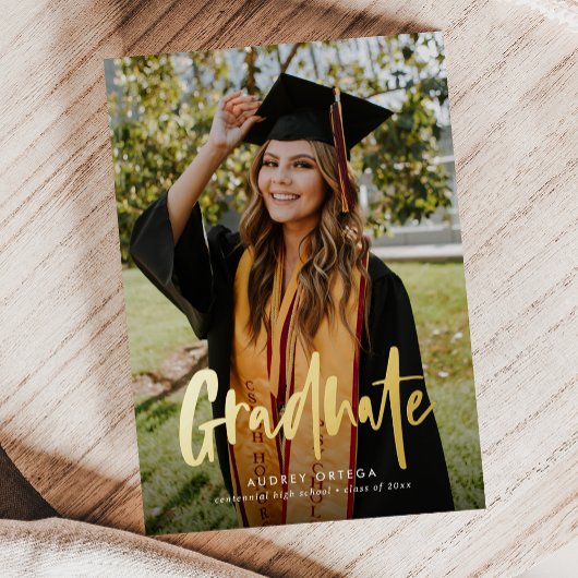 モダンシンプル書道2枚写真卒業 箔招待状