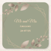 モダンシンプル植物セージエレガントグリーン金ゴールド スクエアペーパーコースター (正面)