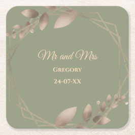 モダンシンプル植物セージエレガントグリーン金ゴールド スクエアペーパーコースター