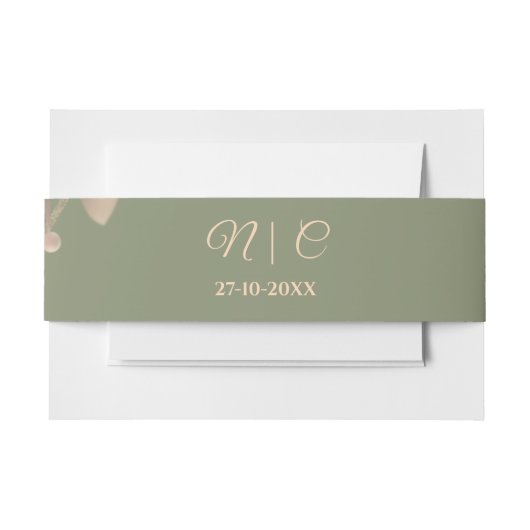 モダンシンプル植物セージエレガントグリーン金ゴールド 招待状ベリーバンド (正面例)