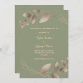 モダンシンプル植物セージエレガントグリーン金ゴールド 招待状 (正面/裏面)