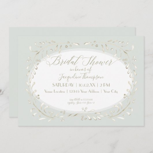 モダンシンプル水の色の葉ブライダルシャワー 招待状 (正面/裏面)