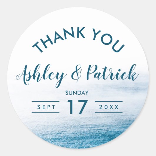 モダンシンプル海シーサイド結婚s Thank You ラウンドシール (正面)