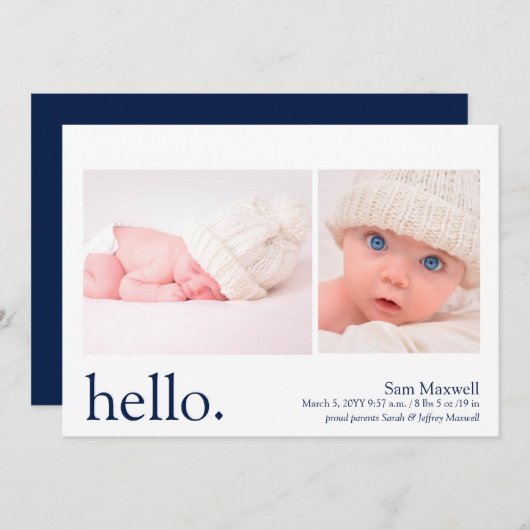 モダンシンプル海軍こんにちは 招待状 (正面/裏面)