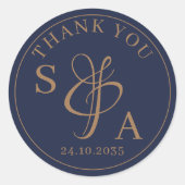 モダンシンプル海軍金ゴールド結婚式の引き出物 ラウンドシール (正面)