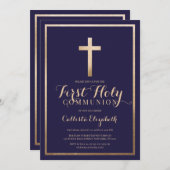 モダンシンプル海軍金ゴールド縁ど交交 招待状 (正面/裏面)