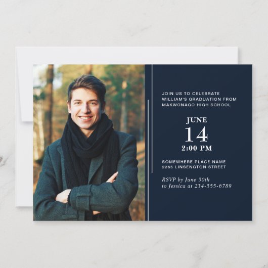 モダンシンプル海軍2 PHOTO卒業パーティー 招待状 (裏面)