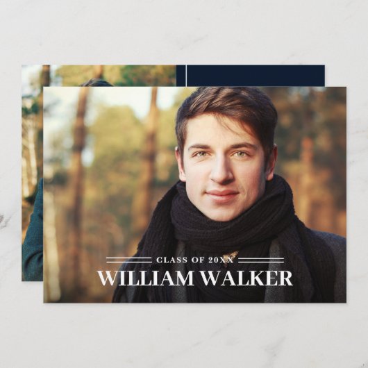 モダンシンプル海軍2 PHOTO卒業パーティー 招待状 (正面/裏面)