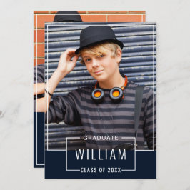 モダンシンプル海軍2 PHOTO卒業パーティー 招待状