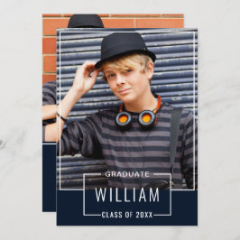 モダンシンプル海軍2 PHOTO卒業パーティー 招待状