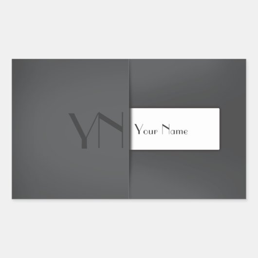 モダンシンプル灰色アントラサイトモノグラム名 長方形シール (正面)