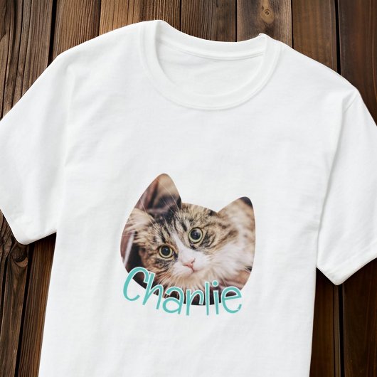 モダンシンプル猫の形カスタムのペット猫の写真名 Tシャツ