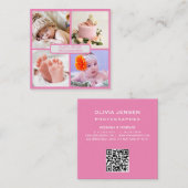 モダンシンプル生まれたばかりの写真ピンクqrコード スクエア名刺 (正面/裏面)