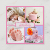 モダンシンプル生まれたばかりの写真ピンクqrコード スクエア名刺 (正面)