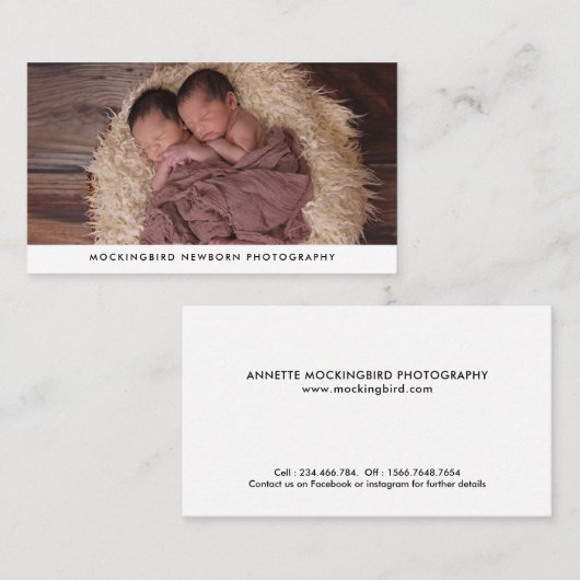 モダンシンプル生まれたばかりの写真 名刺 (正面/裏面)