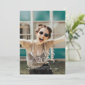 モダンシンプル白い写真卒業パーティー 招待状 (スタンド正面)