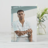 モダンシンプル白い写真卒業発表 招待状 (スタンド正面)