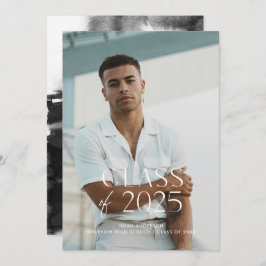 モダンシンプル白い写真卒業発表 招待状