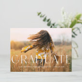 モダンシンプル白い写真卒業発表 招待状 (スタンド正面)