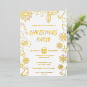 モダンシンプル白と金ゴールドエレガントクリスマスパーティー 箔招待状 (立ち正面)