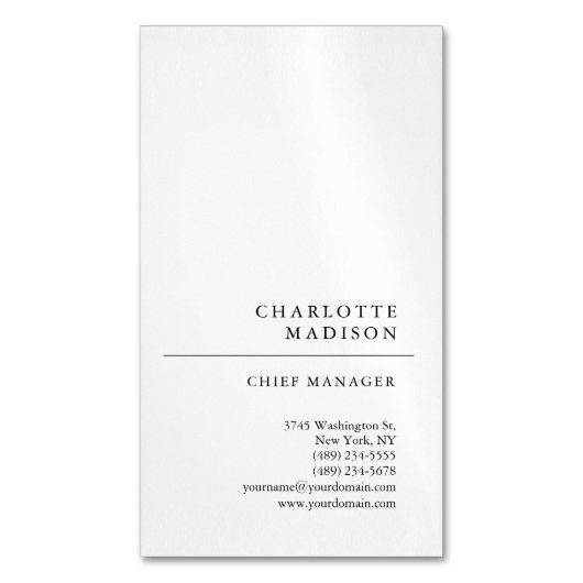 モダンシンプル白トレンディーミニマリスト マグネット名刺 (正面縦)