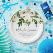 モダンシンプル白フローラエレガント卒業 ペーパープレート (パーティー)