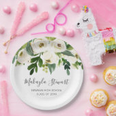 モダンシンプル白フローラエレガント卒業 ペーパープレート (パーティー)