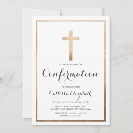 モダンシンプル白金ゴールドクロス縁ど確認 招待状 (正面)