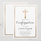 モダンシンプル白金ゴールドクロス縁ど確認 招待状 (正面/裏面)