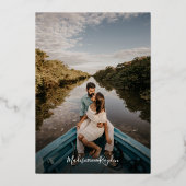 モダンシンプル白金ゴールドモノグラム結婚写真 箔招待状 (裏面)