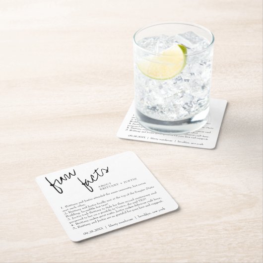 モダンシンプル白黒おもしろいファクト結婚ズ スクエアペーパーコースター (インサイチュ)