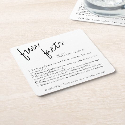 モダンシンプル白黒おもしろいファクト結婚ズ スクエアペーパーコースター (アングル)