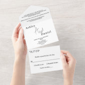 モダンシンプル白黒の書道結婚の オールインワン招待状 (貼ってはがせる)