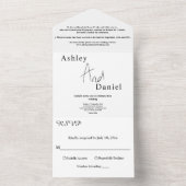 モダンシンプル白黒の書道結婚の オールインワン招待状 (内側)