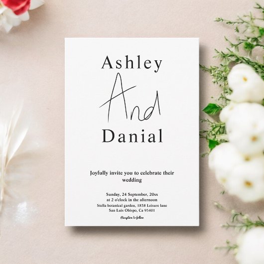 モダンシンプル白黒の書道結婚の 招待状