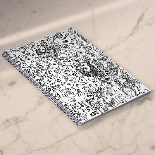 モダンシンプル白黒の鳥模様 ノートブック