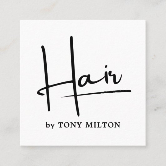 モダンシンプル白黒はっきりしたヘアスタイリスト スクエア名刺 (正面)