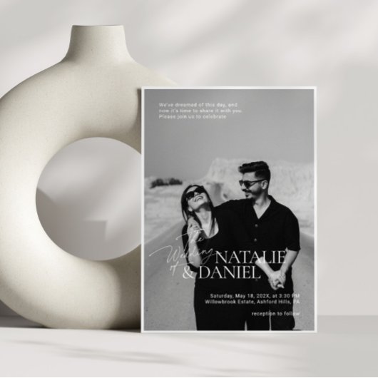 モダンシンプル白黒フォト結婚ズ 招待状